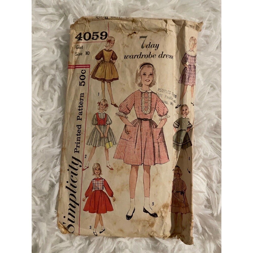 Simplicity Girls 7 Day Wardrobe Dresses #4059 Sz 10 Girl Vtg 1960's Pattern